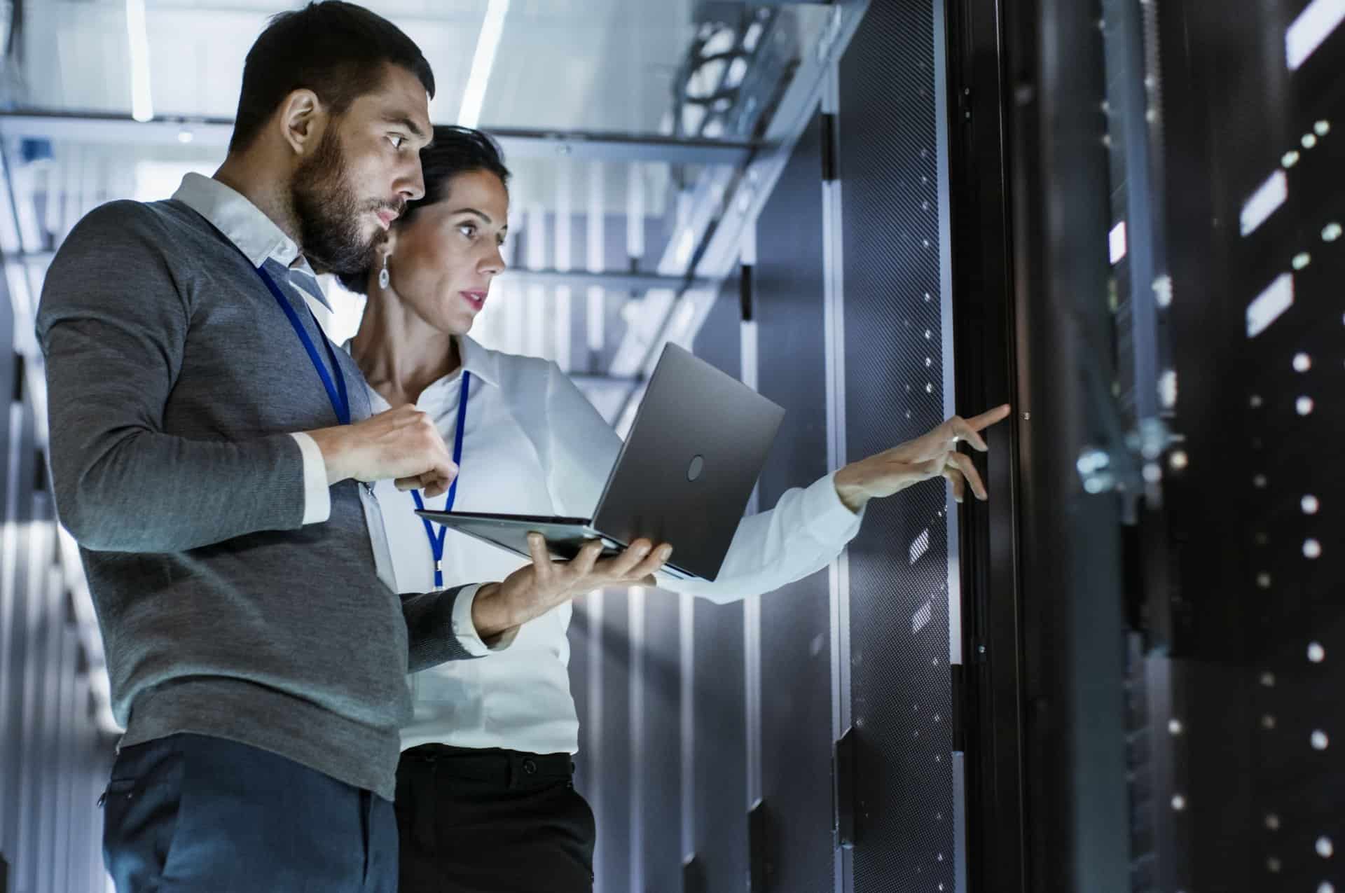 Workers in a data centre.