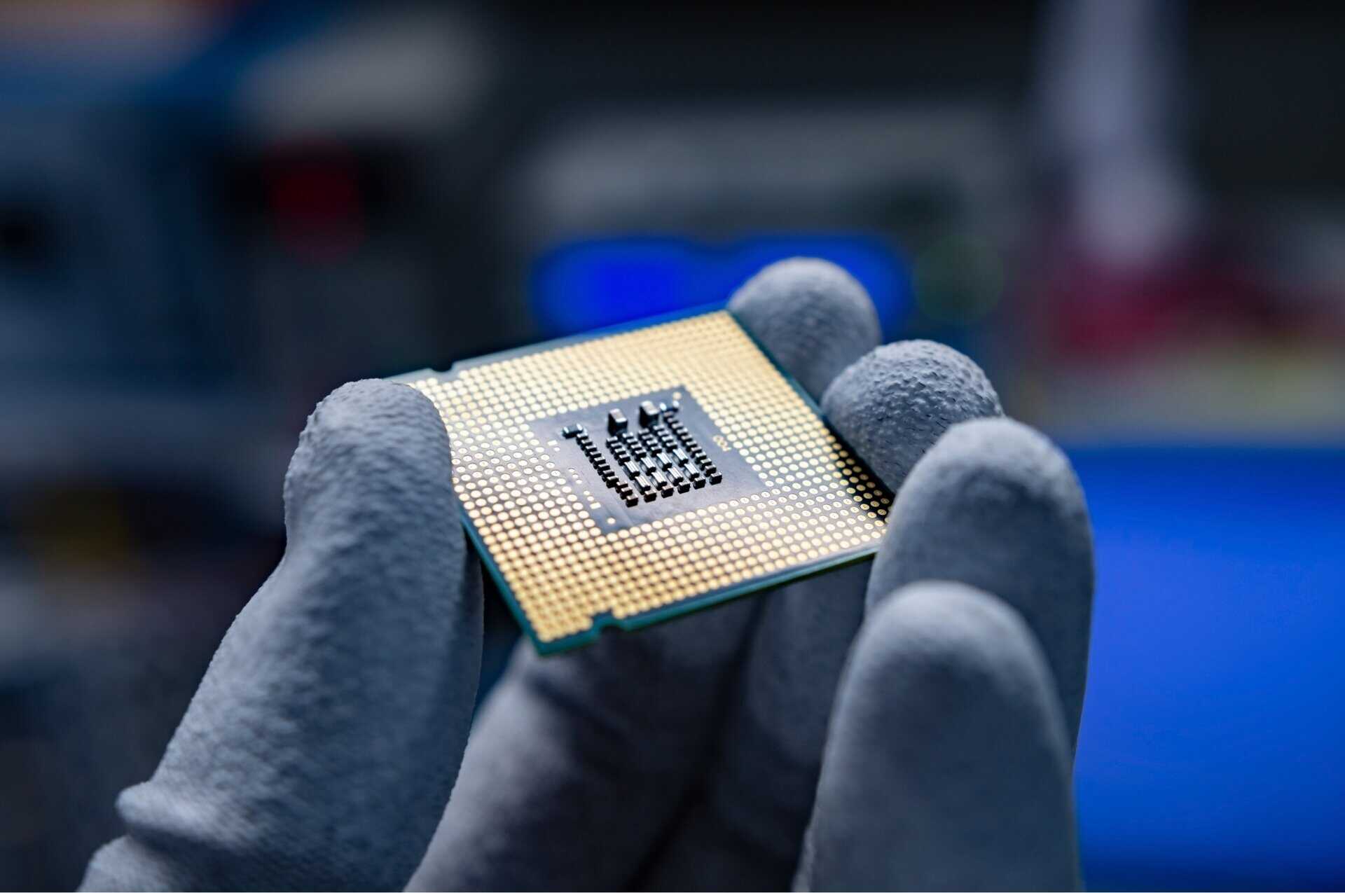 A hand holding a CPU.